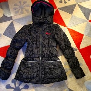 Desigual - Black Paisley Puffer Coat Size 13/14